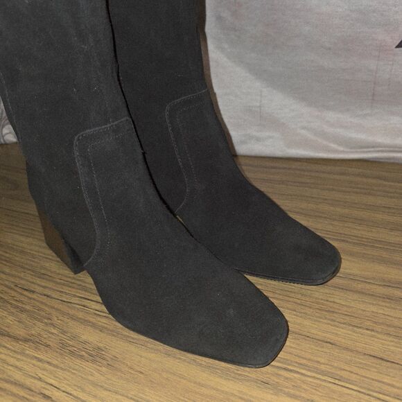 BLONDO TESSA Sz 8 Black Suede Waterproof Side Zipper Block Heel Chic Tall Boots - Picture 4 of 11